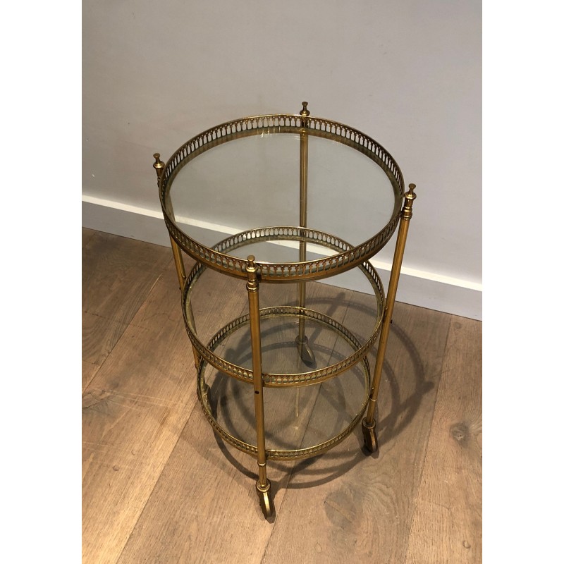Neoclassical Three-Tier Round Brass Drinks Trolley, Attributed to Maison Jansen, French Work, Circa 1940