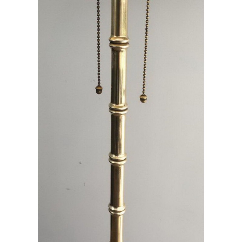 Faux-Bambou Bronze and Brass Floor Lamp by Jacques Adnet