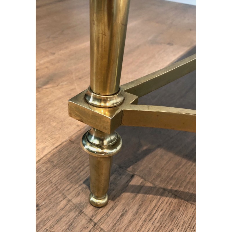 Neoclassical Brass Coffee Table with White Carrara Marble Top, French Work in the Style of Maison Ramsay, Circa 1940