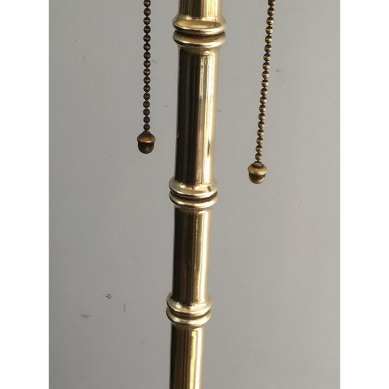 Lampadaire de parquet Façon Faux-Bambou en Bronze et Laiton de Jacques Adnet
