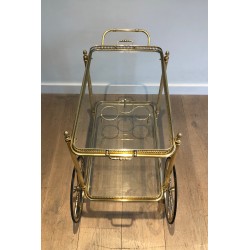 Table Roulante Néoclassique en Laiton à Double Plateaux Amovibles, Maison Baguès, Travail Français, Vers 1940