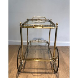 Table Roulante Néoclassique en Laiton à Double Plateaux Amovibles, Maison Baguès, Travail Français, Vers 1940