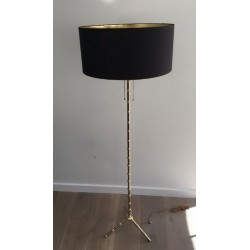 Lampadaire de parquet Façon Faux-Bambou en Bronze et Laiton de Jacques Adnet