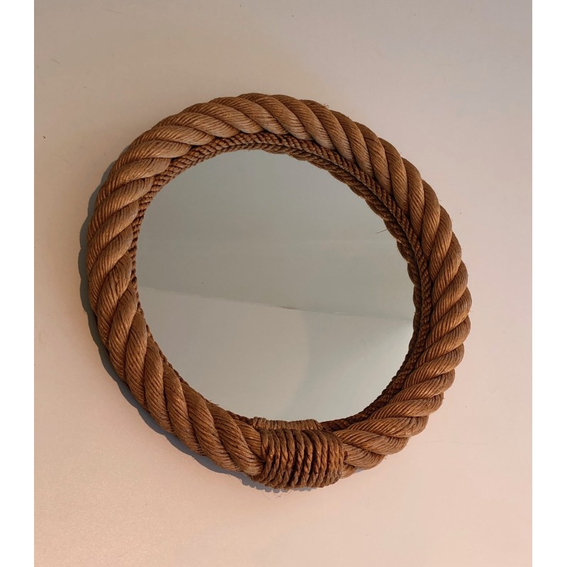 Round Rope Mirror, French Work in the Style of Audoux-Minet, Circa 1970