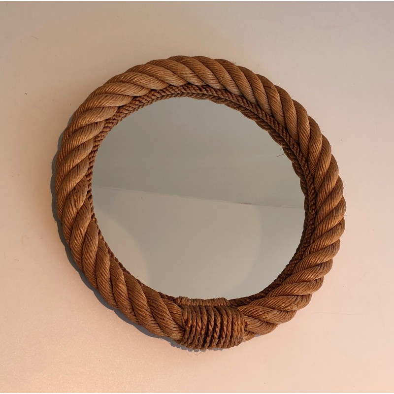 Miroir Rond en Corde, Travail Français dans le Goût d'Audoux-Minet, Vers 1970