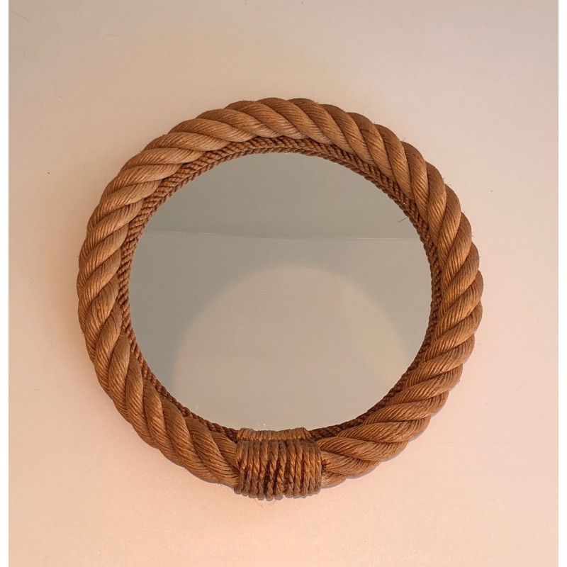 Round Rope Mirror, French Work in the Style of Audoux-Minet, Circa 1970
