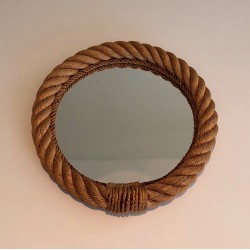 Miroir Rond en Corde, Travail Français dans le Goût d'Audoux-Minet, Vers 1970