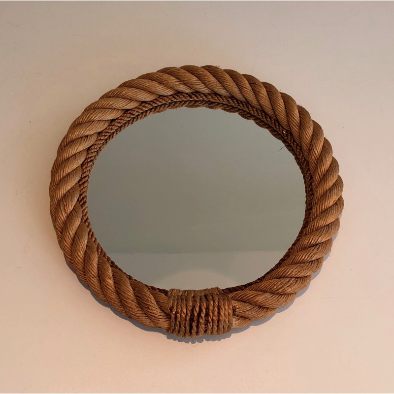 Miroir Rond en Corde, Travail Français dans le Goût d'Audoux-Minet, Vers 1970