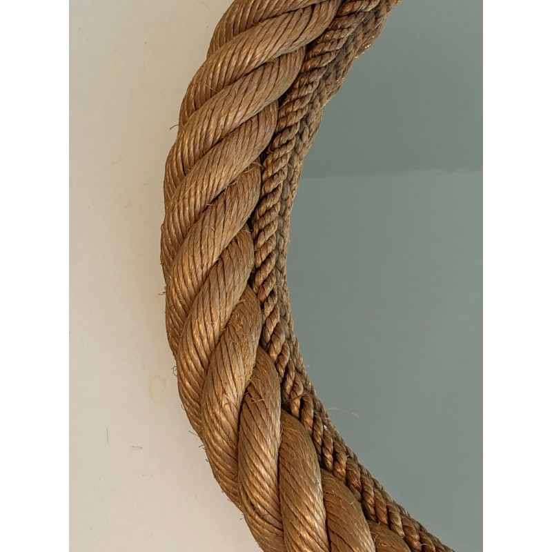 Round Rope Mirror, French Work in the Style of Audoux-Minet, Circa 1970