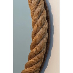 Miroir Rond en Corde, Travail Français dans le Goût d'Audoux-Minet, Vers 1970
