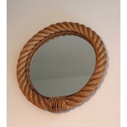 Round Rope Mirror, French Work in the Style of Audoux-Minet, Circa 1970