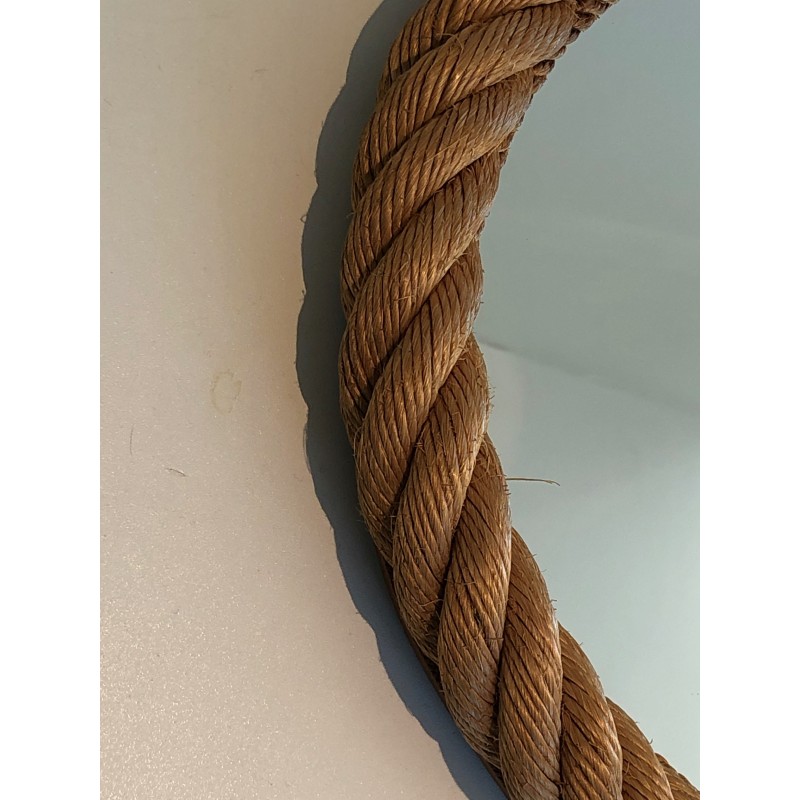 Round Rope Mirror, French Work in the Style of Audoux-Minet, Circa 1970