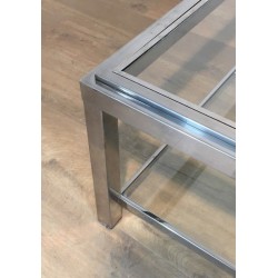 Grande Table Basse Carrée Chromée, Travail Français, Vers 1970
