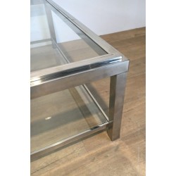 Grande Table Basse Carrée Chromée, Travail Français, Vers 1970