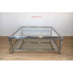 Grande Table Basse Carrée Chromée, Travail Français, Vers 1970