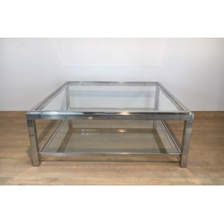 Grande Table Basse Carrée Chromée, Travail Français, Vers 1970