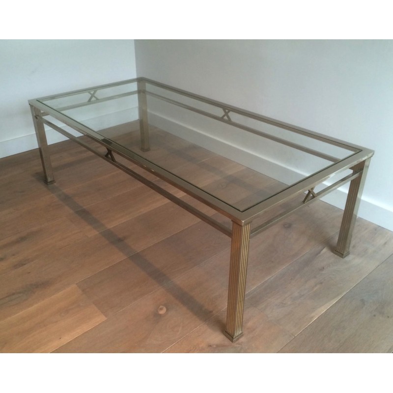 Table Basse de Style Néoclassique en Chrome et Laiton, Travail Italien, Vers 1970