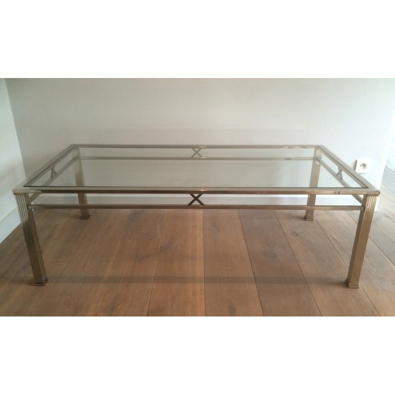 Neoclassical Style Chrome and Brass Coffee Table, Italian Work, Circa 1970