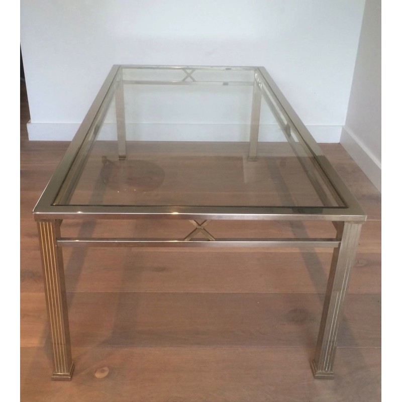Neoclassical Style Chrome and Brass Coffee Table, Italian Work, Circa 1970