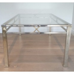 Table Basse de Style Néoclassique en Chrome et Laiton, Travail Italien, Vers 1970