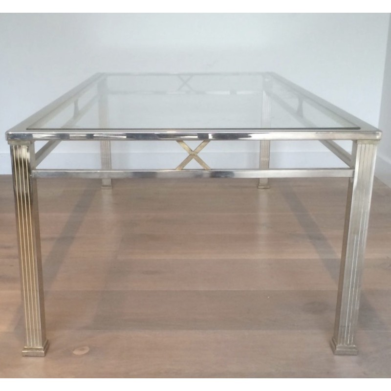 Neoclassical Style Chrome and Brass Coffee Table, Italian Work, Circa 1970