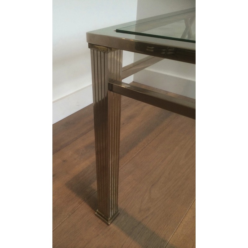 Table Basse de Style Néoclassique en Chrome et Laiton, Travail Italien, Vers 1970