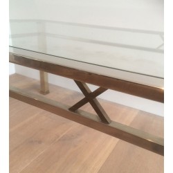 Table Basse de Style Néoclassique en Chrome et Laiton, Travail Italien, Vers 1970