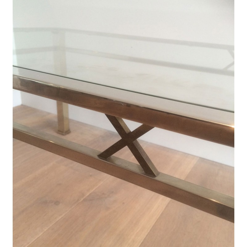 Table Basse de Style Néoclassique en Chrome et Laiton, Travail Italien, Vers 1970