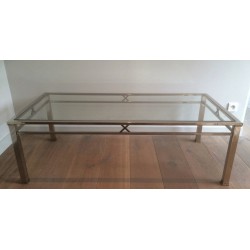 Table Basse de Style Néoclassique en Chrome et Laiton, Travail Italien, Vers 1970