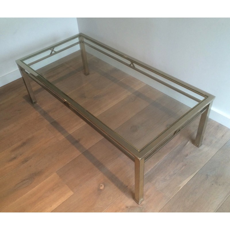 Table Basse de Style Néoclassique en Chrome et Laiton, Travail Italien, Vers 1970