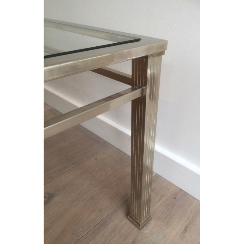 Table Basse de Style Néoclassique en Chrome et Laiton, Travail Italien, Vers 1970