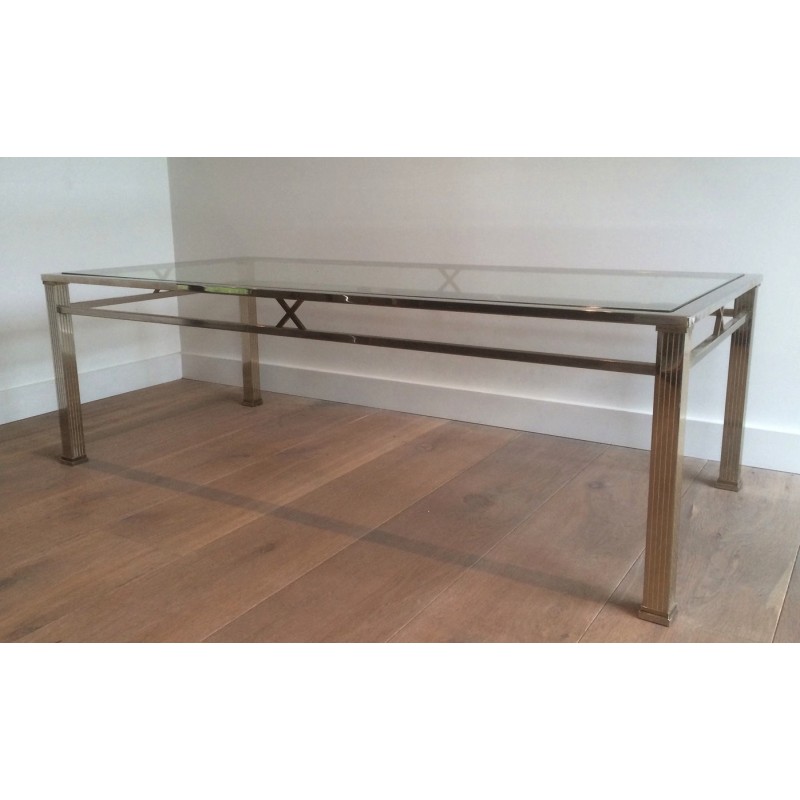 Table Basse de Style Néoclassique en Chrome et Laiton, Travail Italien, Vers 1970