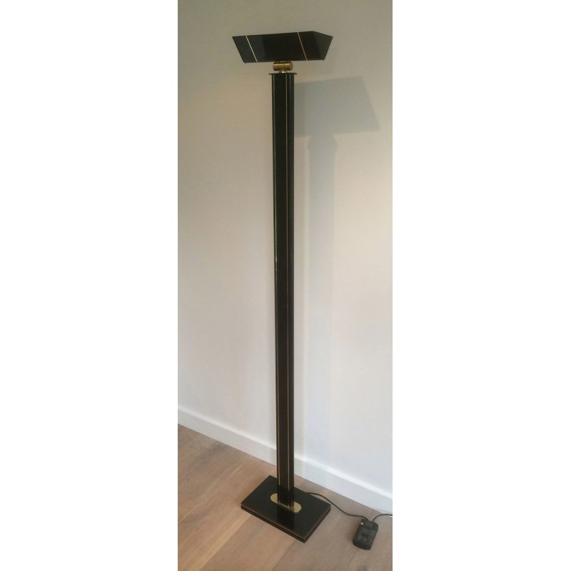 Lampadaire de parquet laqué noir et laiton