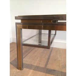 Brushed Steel and Brass Coffee Table by Guy Lefèvre for Maison Jansen, French Work, Circa 1970