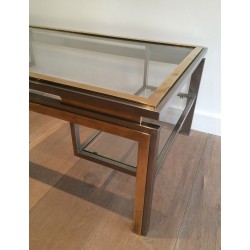 Table Basse en Acier Brossé et Laiton de Guy Lefèvre pour la Maison Jansen, Travail Français, Vers 1970