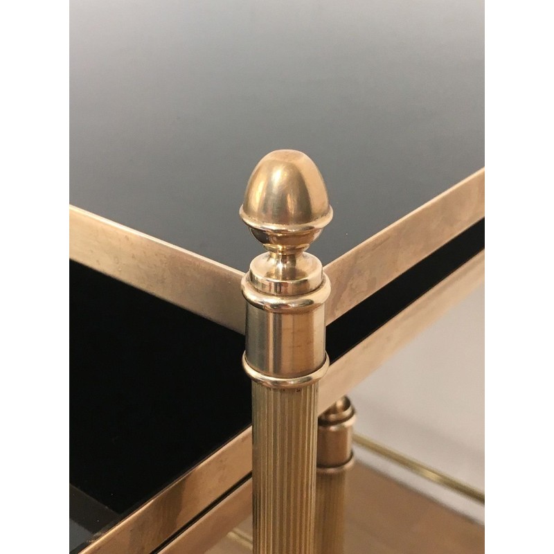 Set of Three Neoclassical Brass Nesting Tables with Black Lacquered Glass Tops by Maison Jansen, Circa 1940