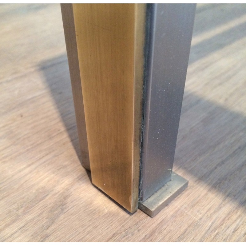 Table Basse en Acier Brossé et Laiton de Guy Lefèvre pour la Maison Jansen, Travail Français, Vers 1970