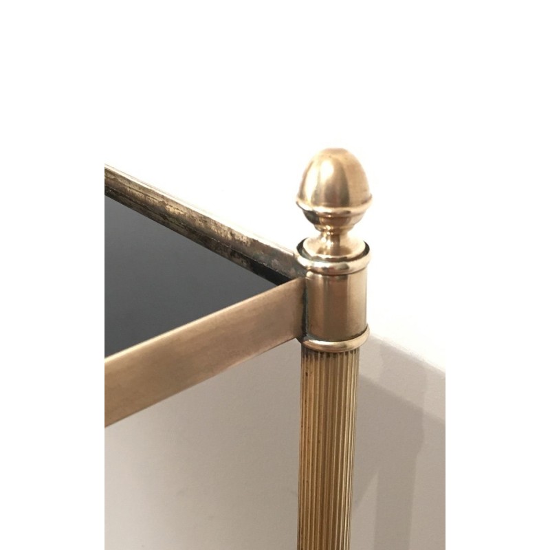 Set of Three Neoclassical Brass Nesting Tables with Black Lacquered Glass Tops by Maison Jansen, Circa 1940