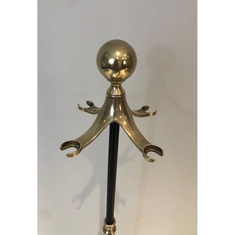 Nécessaire de Feu Néoclassique en Laiton et Laque Noire, Travail Français, Vers 1970