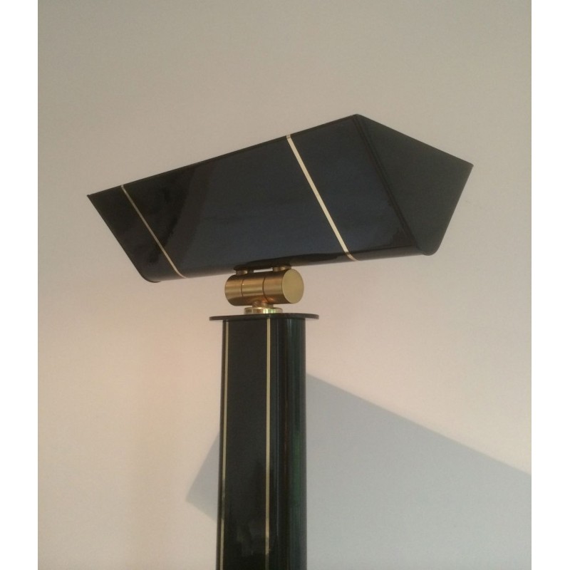 Lampadaire de parquet laqué noir et laiton