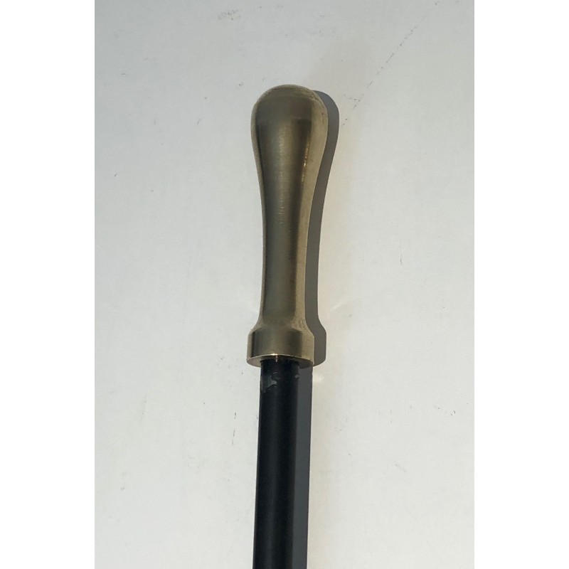 Neoclassical Style Brass and Black Lacquer Fireplace Tool Set, French Work, Circa 1970