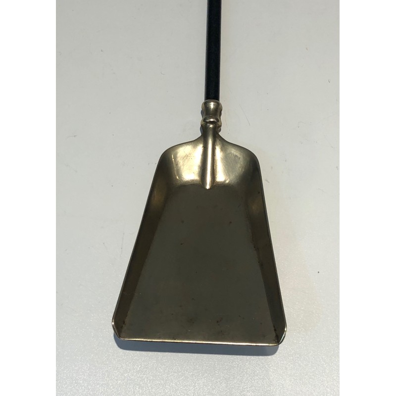 Nécessaire de Feu Néoclassique en Laiton et Laque Noire, Travail Français, Vers 1970