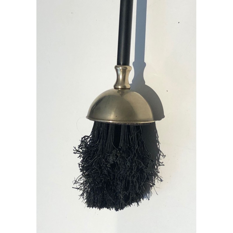 Nécessaire de Feu Néoclassique en Laiton et Laque Noire, Travail Français, Vers 1970