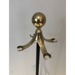 Nécessaire de Feu Néoclassique en Laiton et Laque Noire, Travail Français, Vers 1970