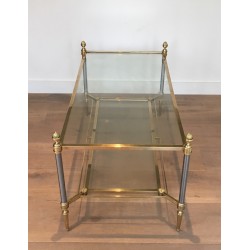 Neoclassical Brushed Steel and Brass Coffee Table by Maison Jansen, French Work, Circa 1940