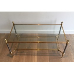 Table Basse Néoclassique en Acier Brossé et Laiton de la Maison Jansen, Travail Français, Vers 1940