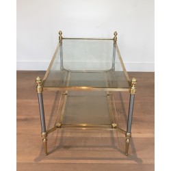 Table Basse Néoclassique en Acier Brossé et Laiton de la Maison Jansen, Travail Français, Vers 1940