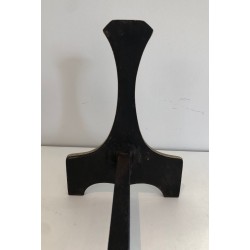 Paire de Chenets Modernistes en Laiton, Travail Français, Vers 1970