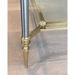 Table Basse Néoclassique en Acier Brossé et Laiton de la Maison Jansen, Travail Français, Vers 1940