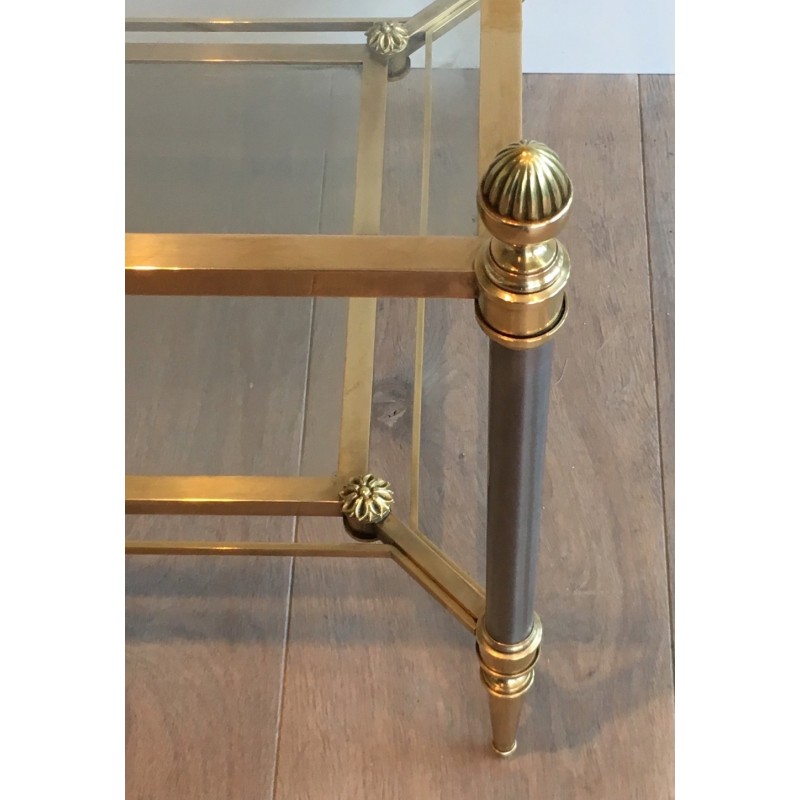 Neoclassical Brushed Steel and Brass Coffee Table by Maison Jansen, French Work, Circa 1940